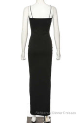 Black Party Dresses, Gorgeous Spaghetti-Straps Mermaid Semi Formal Prom Dresses Long With Split Evening gowns